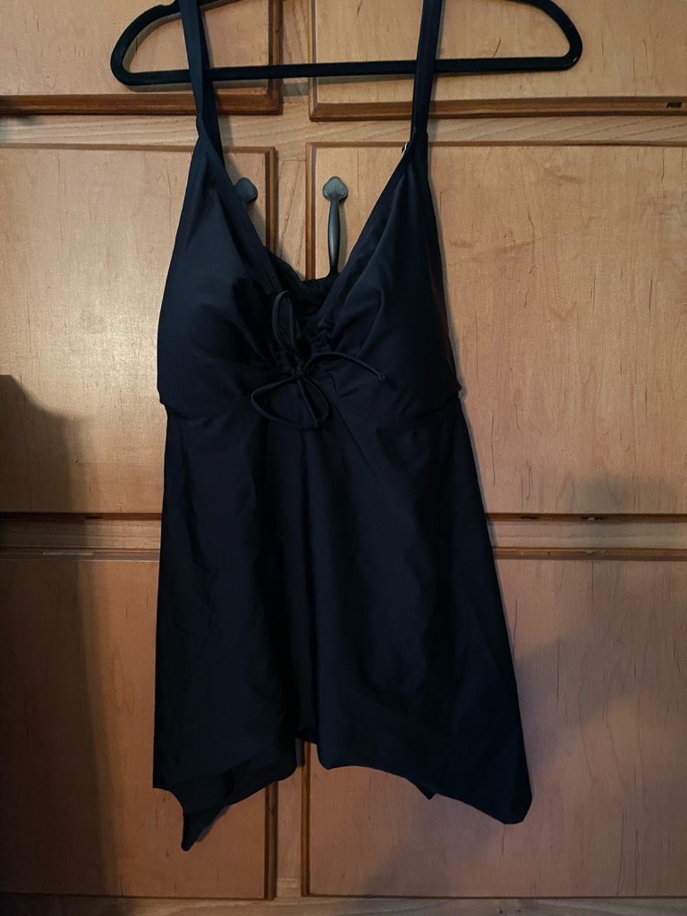 Sleek Black One-Piece Swimdress with Front Tie
